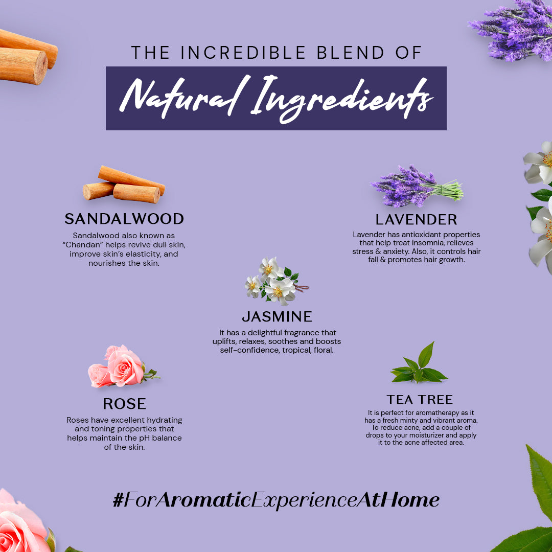 tea tree and lavender essential oil blend Atulya Tea Tree, Sandalwood, Lavender, Rose & Jasmine Essential Oil (P – atulya
