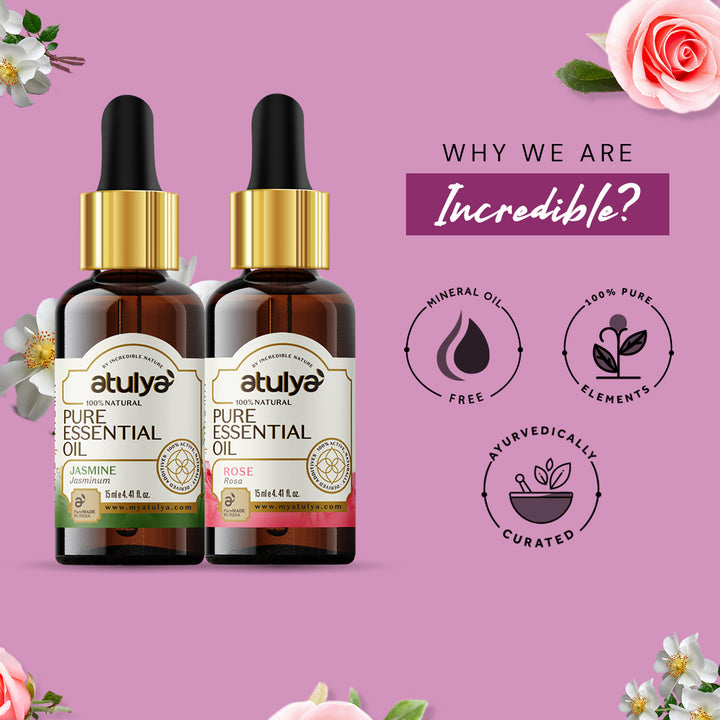 Atulya Jasmine & Rose Essential Oil Combo (Pack of 2)