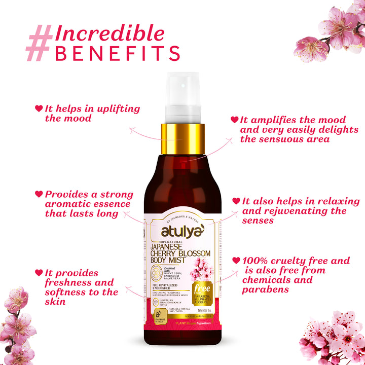 Atulya Japanese Cherry Blossom Body Mist | Revitalizing and Nourishing - 150ml