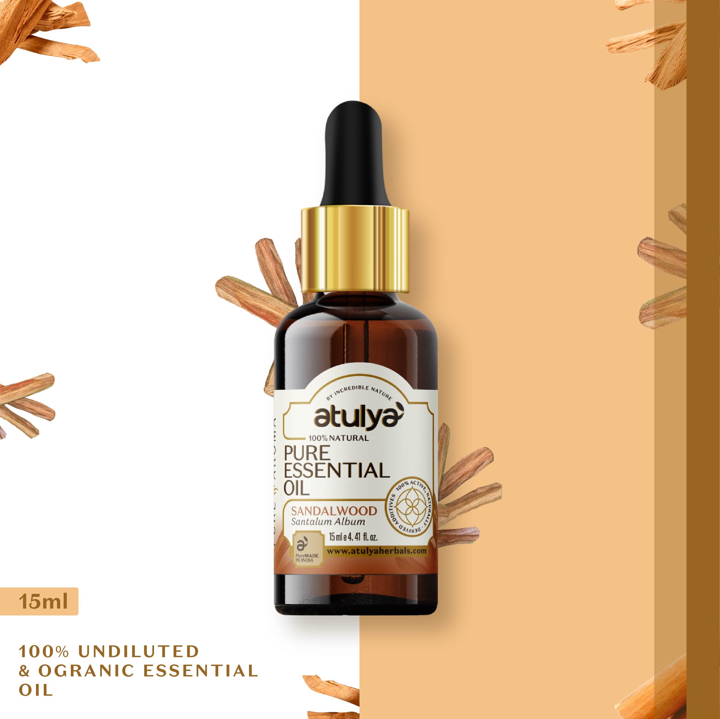 Atulya 100% Natural Sandalwood Pure Essential Oil - 15ml