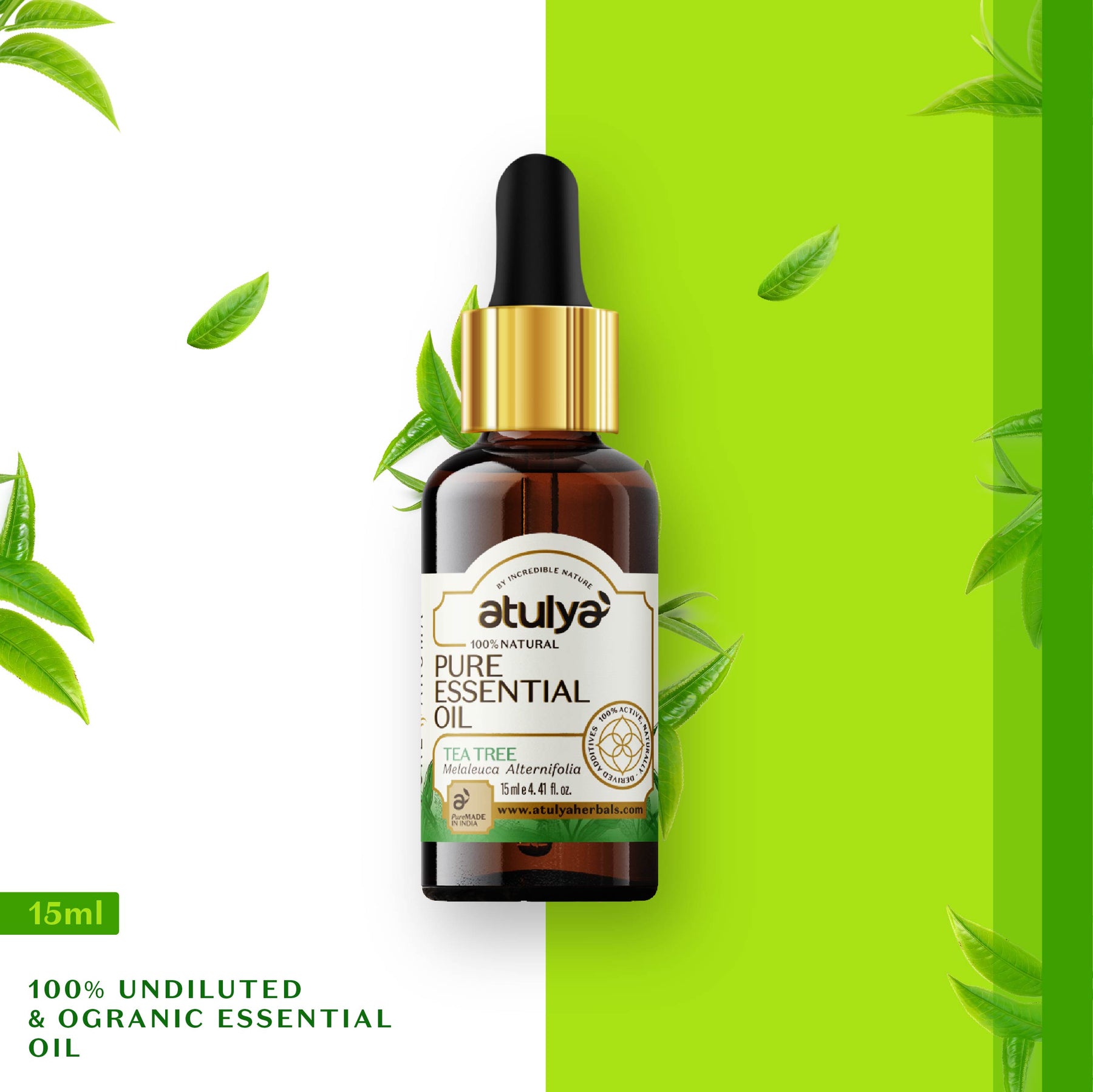 Pure Tea Tree Essential Oil for Treating Acne & Dandruff atulya