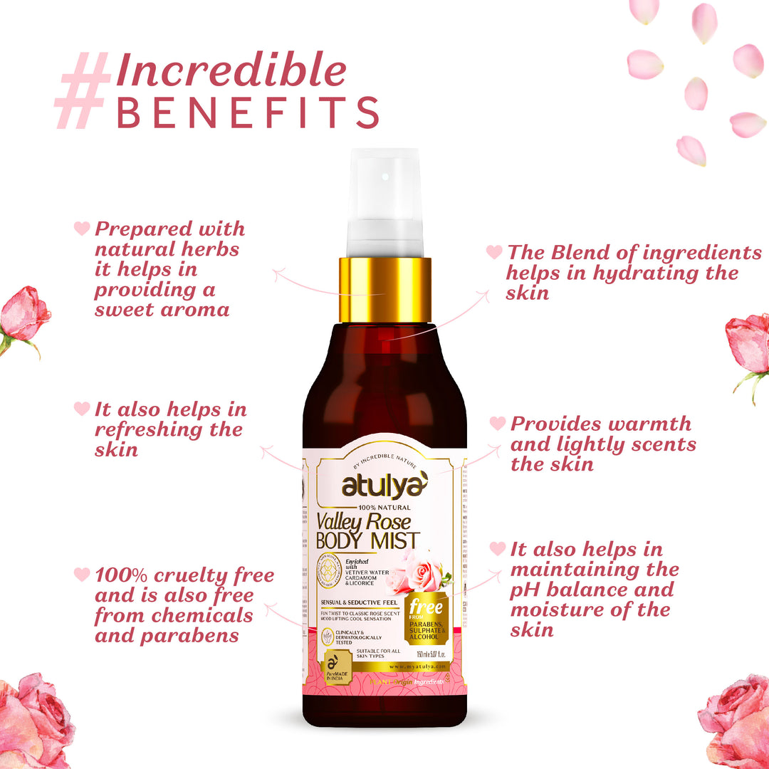Atulya Valley Rose Body Mist | Refreshes and Rejuvenates - 150ml