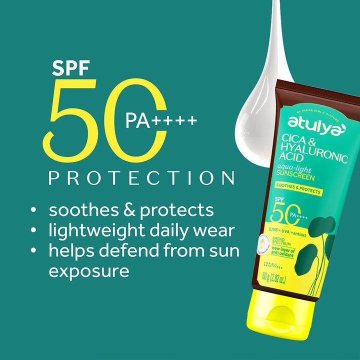 Atulya CICA & Hyaluronic Acid Sunscreen | SPF 50 PA++++ | Aqua-light - 80g