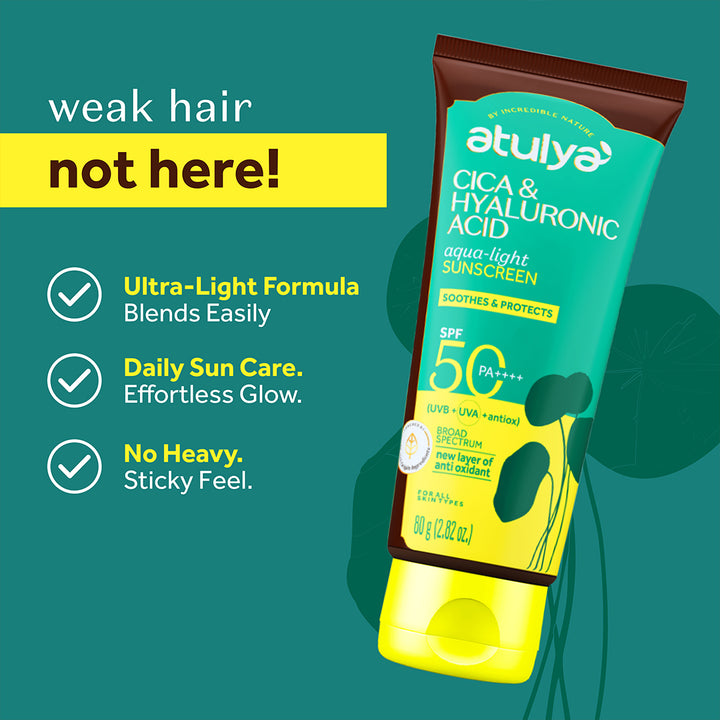 Atulya CICA & Hyaluronic Acid Sunscreen | SPF 50 PA++++ | Aqua-light - 80g
