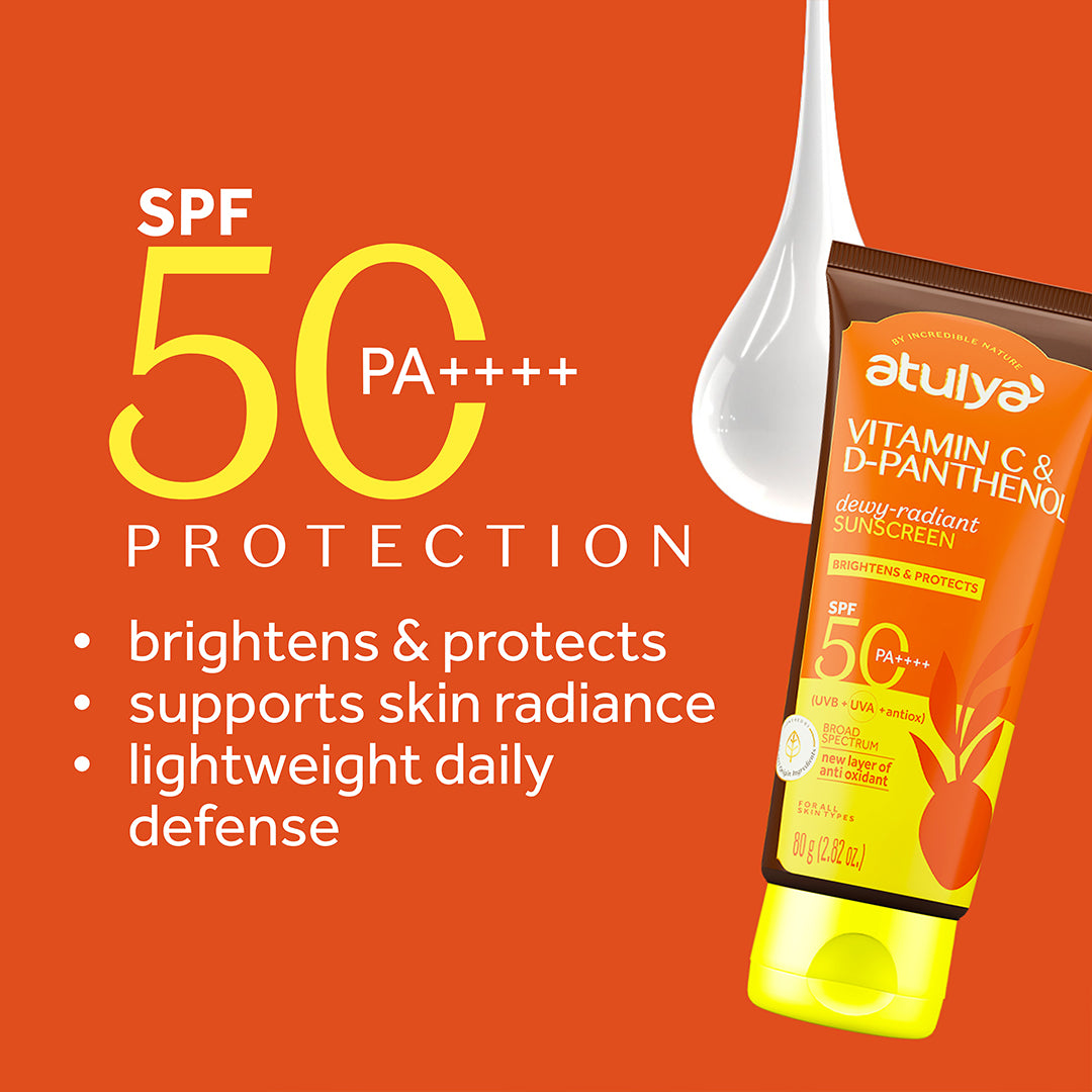 Atulya Vitamin C & D-Panthenol Sunscreen | SPF 50 PA++++ | Dewy-radiant - 80g
