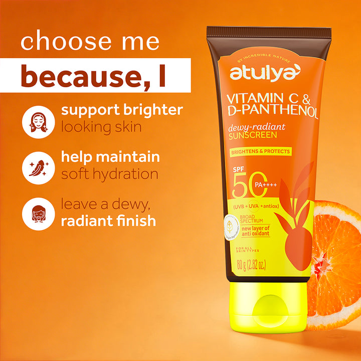 Atulya Vitamin C & D-Panthenol Sunscreen | SPF 50 PA++++ | Dewy-radiant - 80g
