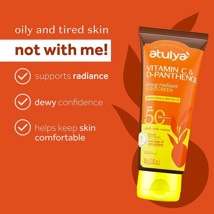Atulya Vitamin C & D-Panthenol Sunscreen | SPF 50 PA++++ | Dewy-radiant - 80g