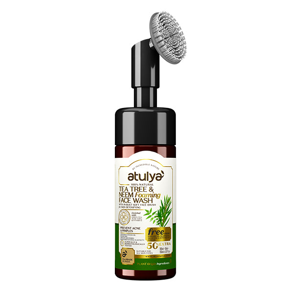 Atulya Tea Tree & Neem Foaming Face Wash with Built-in Silicone Brush | Prevents Acne - 150ml