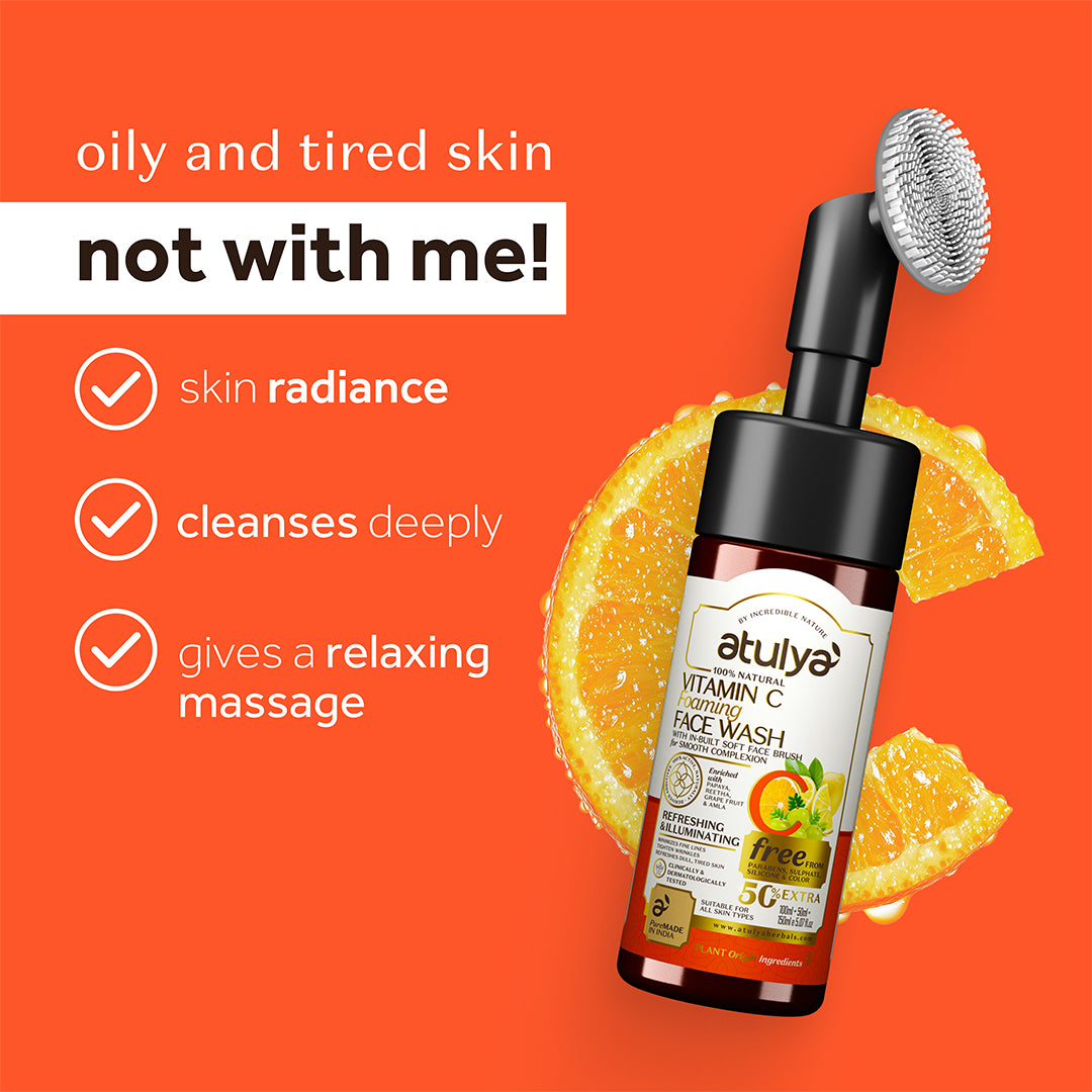 Atulya Vitamin C Foaming Face Wash with Silicone Brush - 150ml