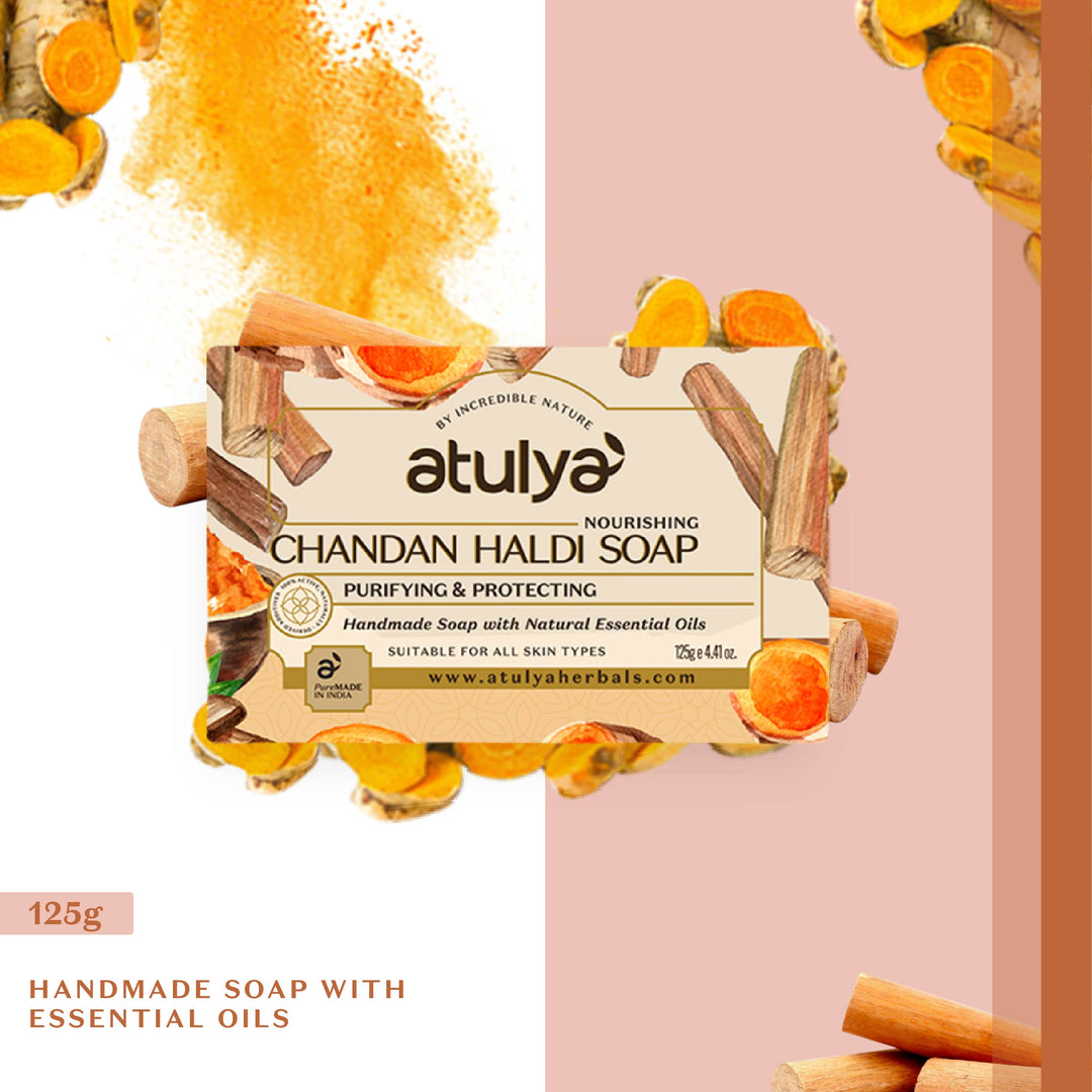 Atulya Nourishing Chandan Haldi Soap - Handmade Soap with Natural Essential Oils (125 gm)