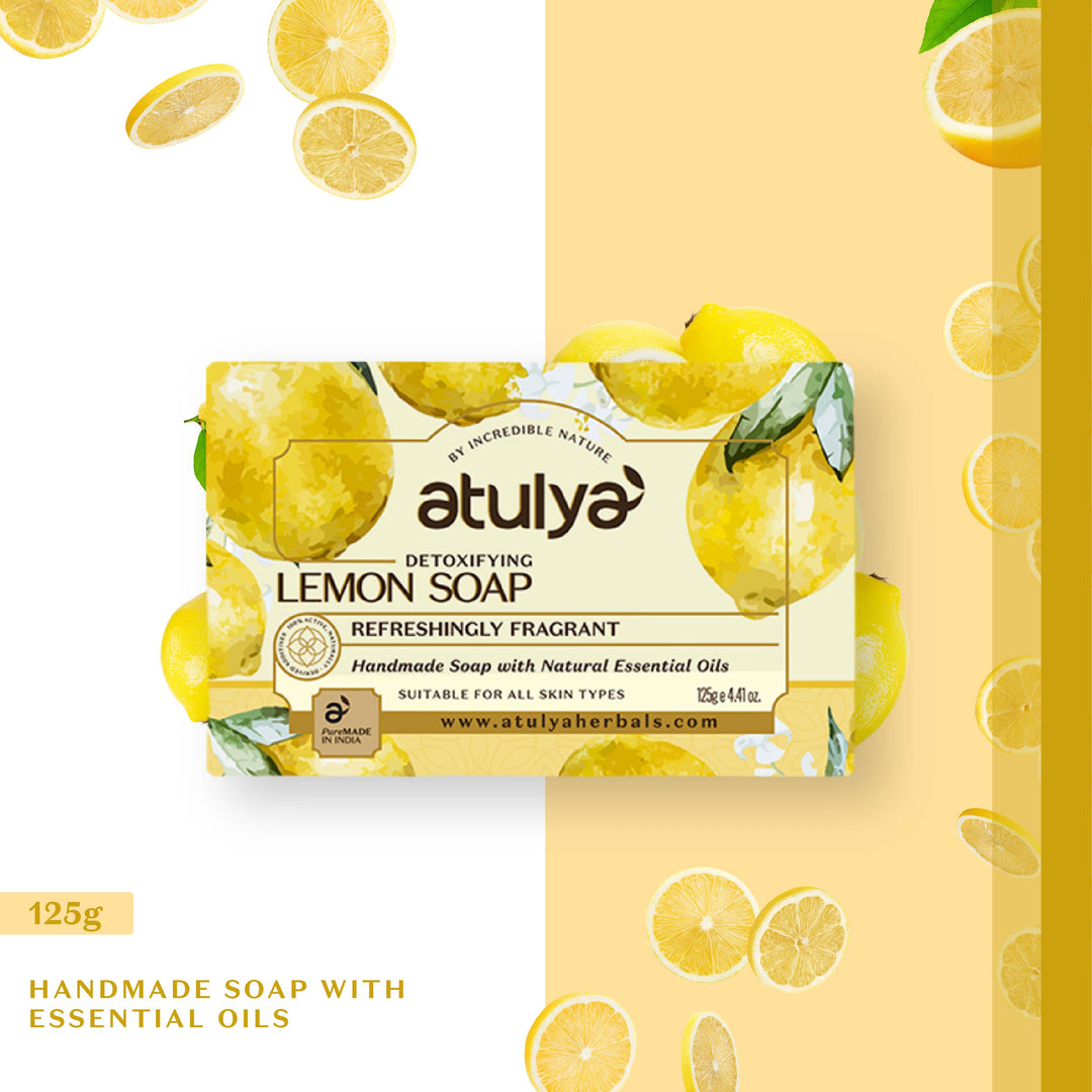 Atulya Detoxifying Lemon Soap - Handmade Soap with Natural Essential Oils (125 gm)