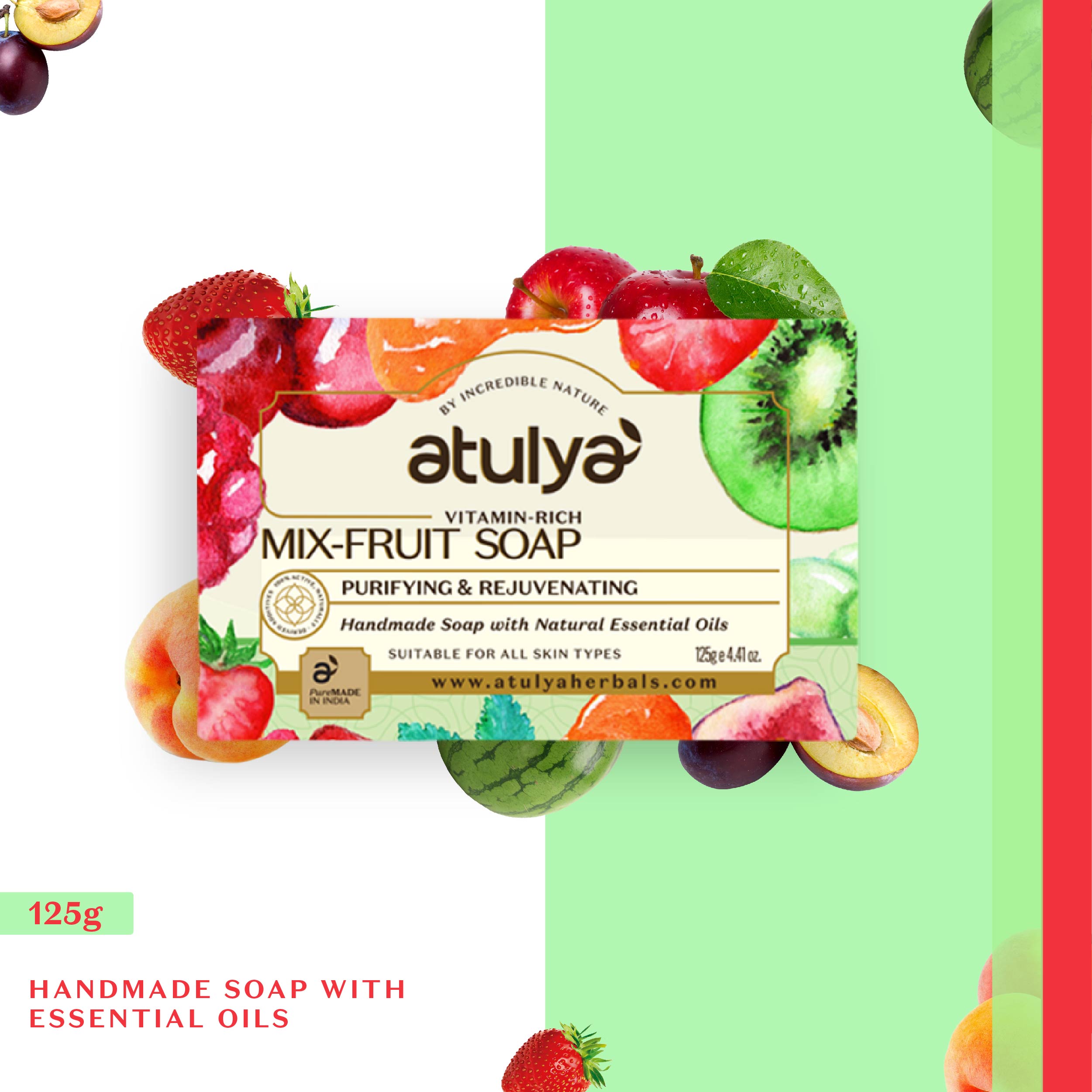 Atulya Vitamin- Rich Mix Fruit Soap - Handmade Soap with Natural Essential Oils