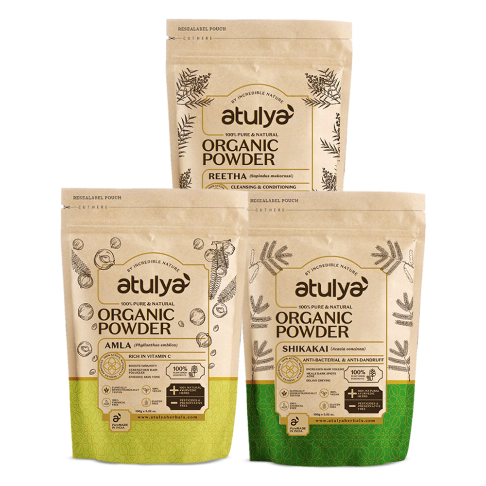 atulya 100% Pure & Natural Organic Powder Amla, Reetha, Shikakai Powder (Pack of 3)