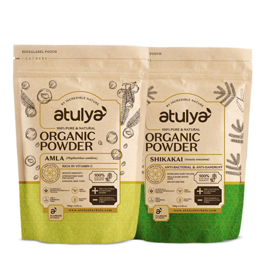 Atulya 100% Pure & Natural Organic Powder Amla & Shikakai Powder (Pack of 2)