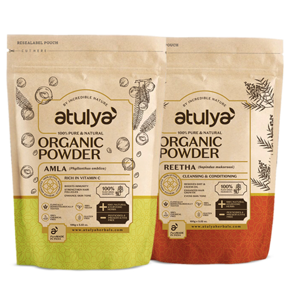 atulya 100% Pure & Natural Organic Powder Amla, Reetha Powder (Pack of 2)